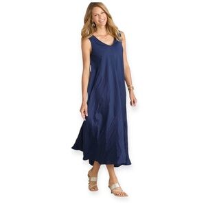 SOFT SURROUNDINGS “Mizu” Sleeveless Crinkle Maxi Dress in Midnight Navy